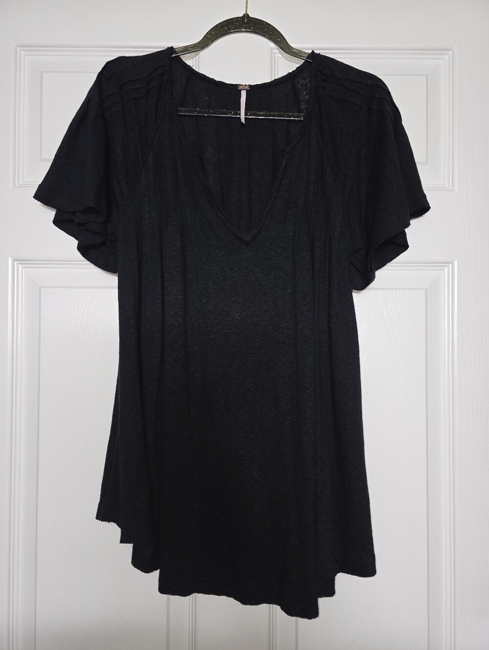 NWT Free People Black slub Knit Oversized V Neck Tee Size S
